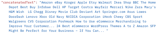 A screenshot of the concatenatedText property in the response from the Extract endpoint.