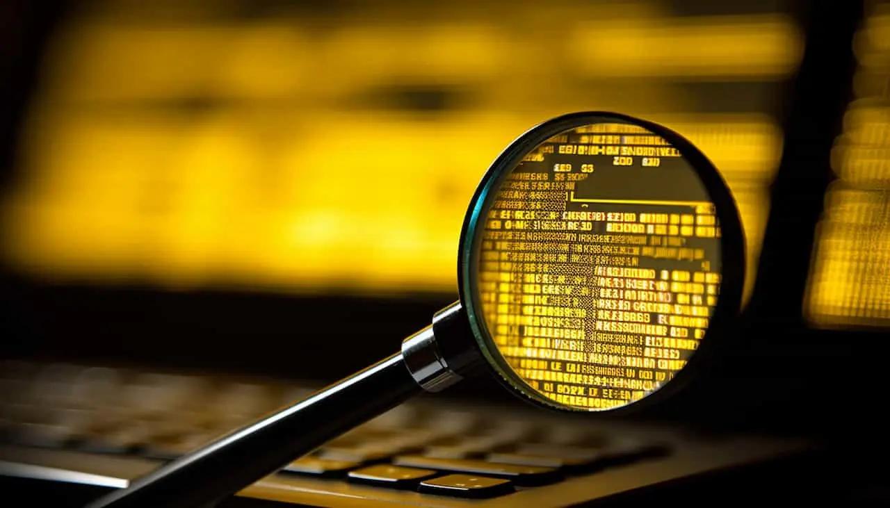 Magnifying glass over a computer screen.