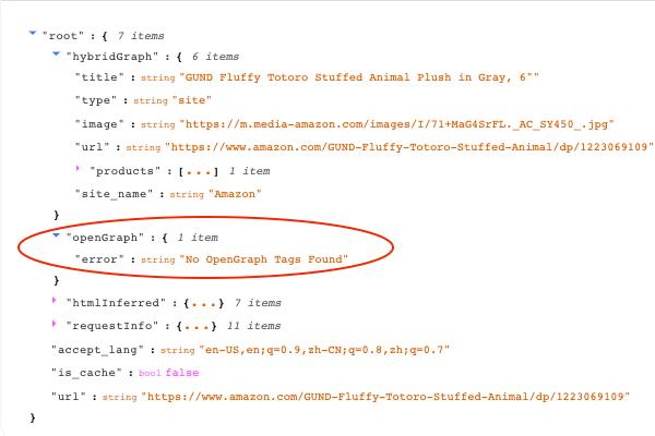 Screen Shot of the Opengraph Debugger tool showing no results for open graph tags.