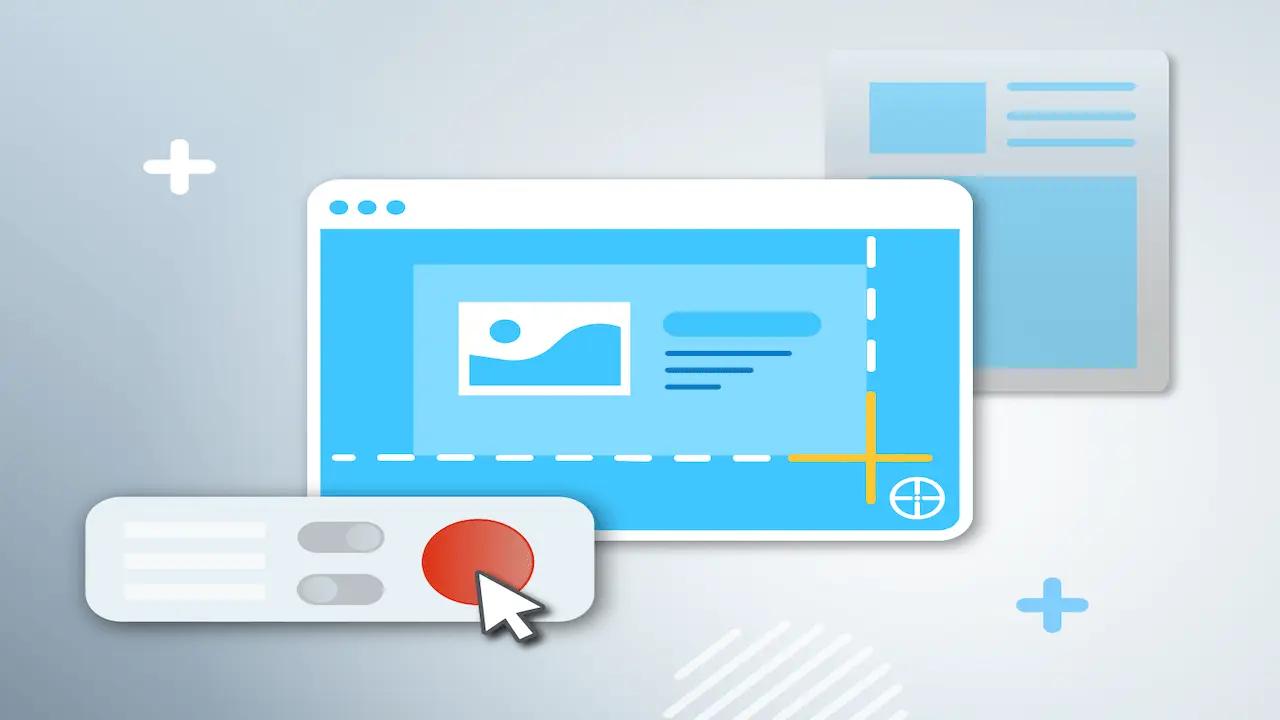 Cartoon graphic of screenshotting a website.