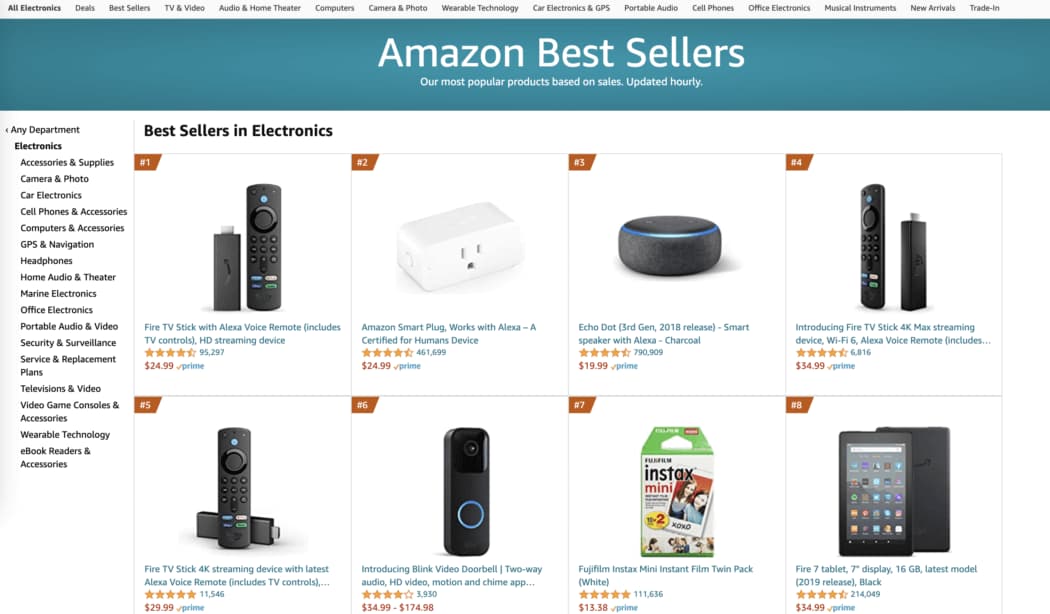 A display of some Amazon Best sellers.